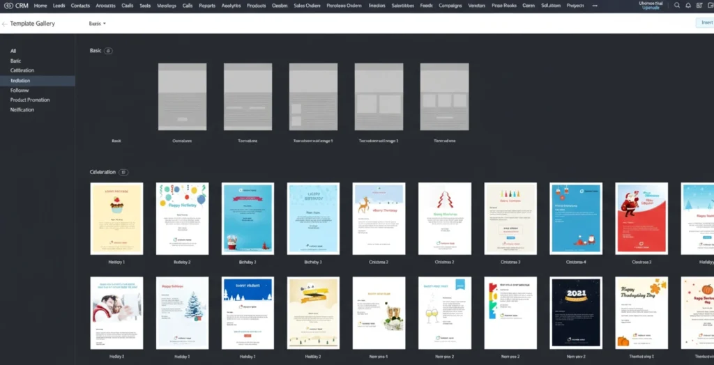 A gallery of email marketing templates, showcasing various designs and categories for email campaigns, relevant to "10 Best Email Marketing Tools for Financial Service Businesses in 2025".