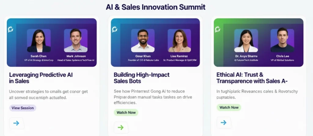 Brands That Brilliantly Differentiated - Speakers and topics from an "AI & Sales Innovation Summit," including "Leveraging Predictive AI," "Building High-Impact Sales Bots," and "Ethical AI."