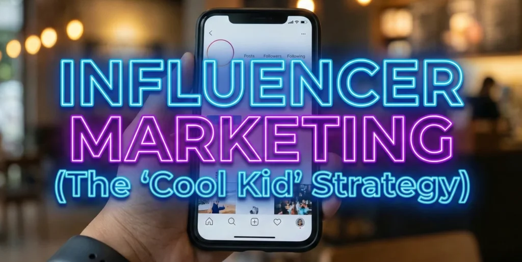 A person holding a smartphone displaying a social media profile, representing influencer marketing and brand promotion through influencers.